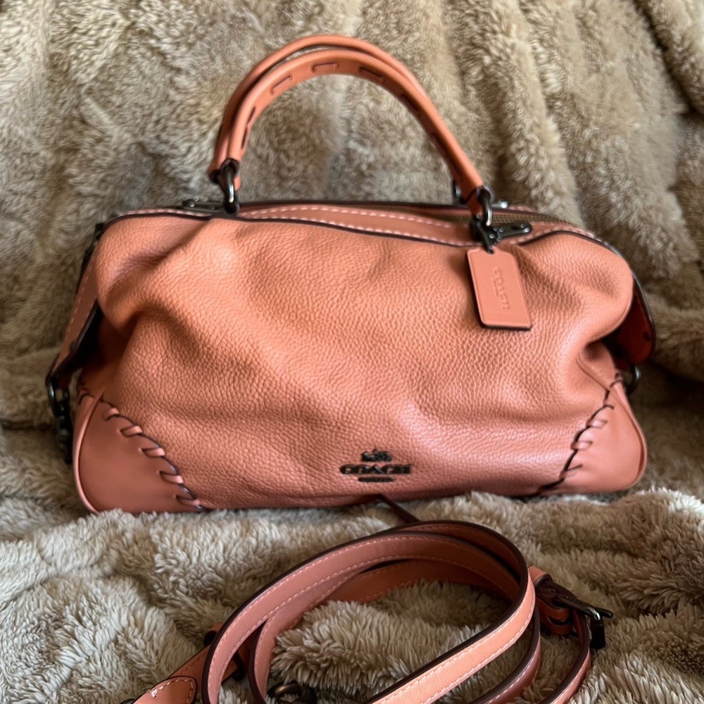 Coach Lane Pink Leather Satchel with Dark Metal Hardware